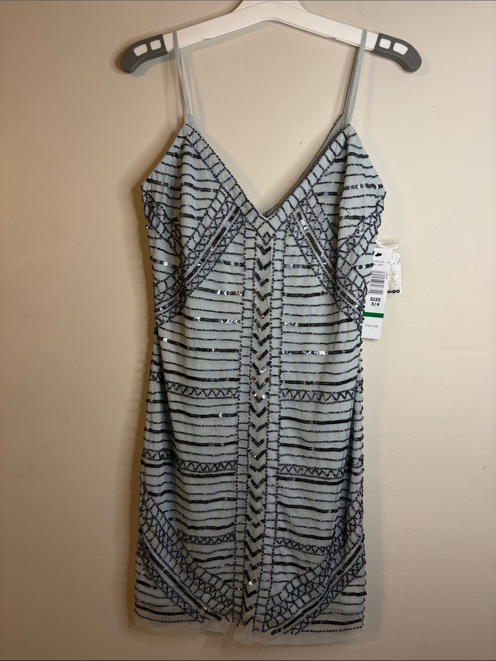 Jump Apparel NWT Geo Sequin Beaded Mini Dress 3/4 Blue Black #67